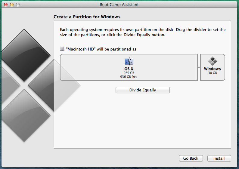 Boot Camp partitioning the user's hard drive.