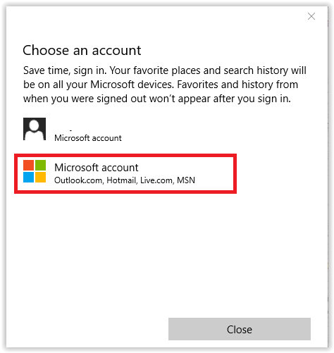 click the microsoft account button